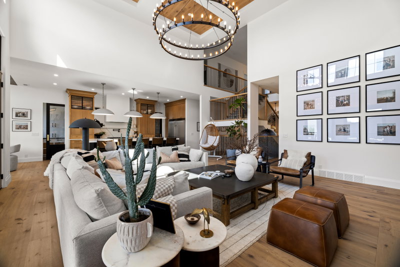 Living room sectional with an open sightline to the kitchen